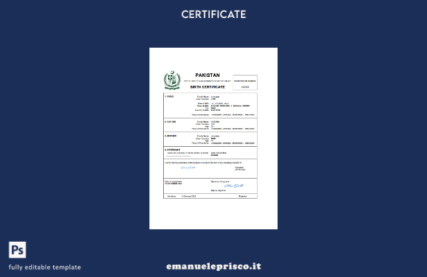 certificato di nascita del documento di stato civile pakistano in stile verifica